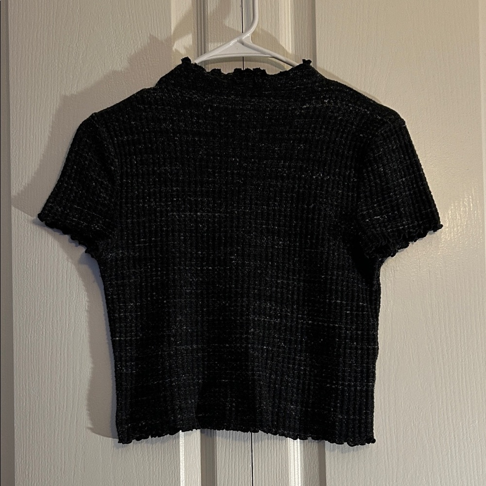 Forever 21 Black Textured Short Sleeve Top